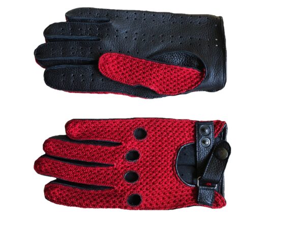 Men;s black red deerskin crochet driving gloves