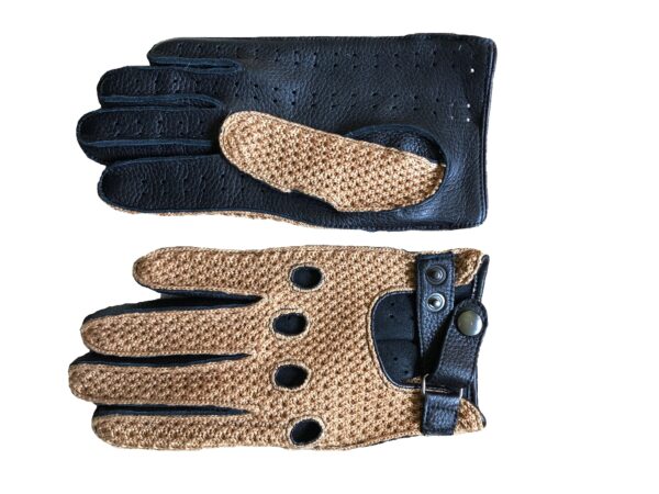 mens leather driving gloves with crochet top