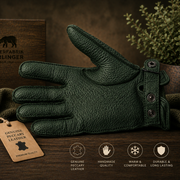 Women's peccary winter leather gloves hand sewn rabbit fur lined