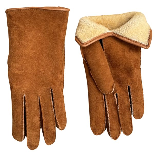 Women's winter shearling gloves hand sewn black camel