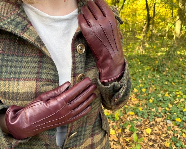 Women's lambskin leather gloves custom size/color/lining Cognac
