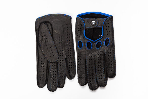 peccary driving gloves black with blue piping
