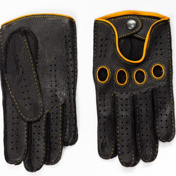 peccary driving gloves black with yellow piping
