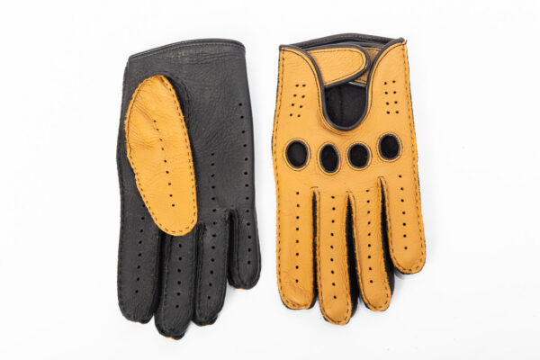 Men's deerskin driving gloves black red with quirks