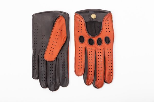Men's lambskin driving gloves dark brown orange