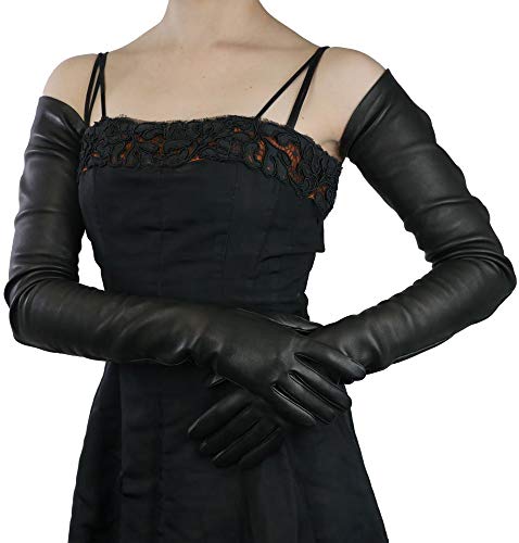womens long leather gloves black