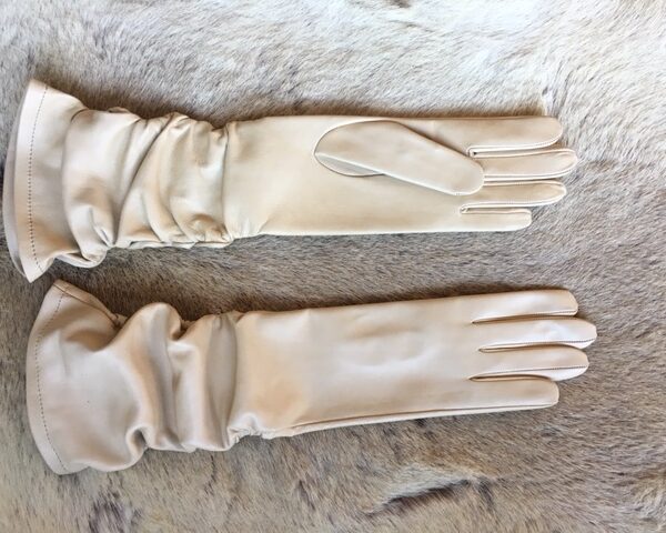 beige womens semi long leather gloves