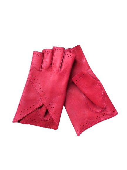 women's fingerless leather gloves red color