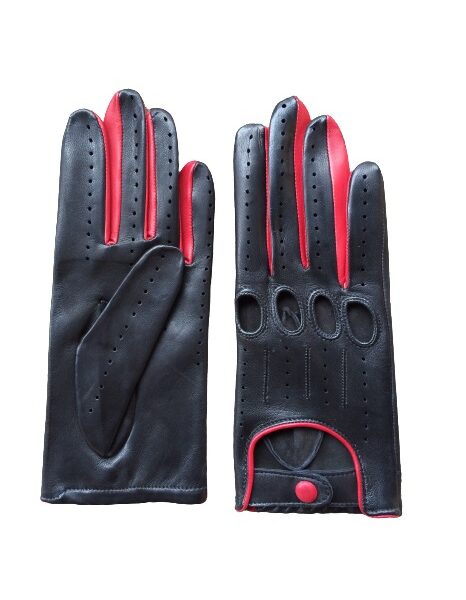 womens black driving leather gloves with red piping