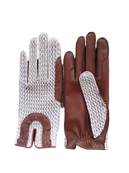 riding leather gloves with crochet top side