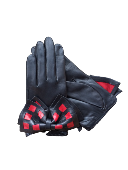 womens lambskin leather gloves black red