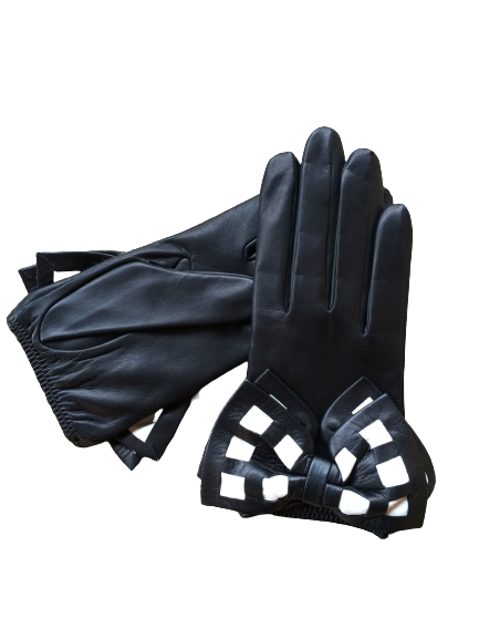 womens lambskin leather gloves black white