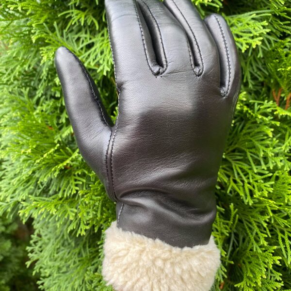 Lamb fur lined leather gloves warm and high