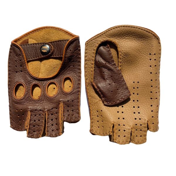 Men's fingerless leather gloves cognac tan color hand sewn