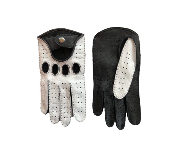 men;s deerskin driving gloves hand sewn black white color