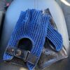 crochet leather gloves black blue