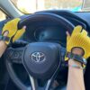 fingerless leather gloves black yellow