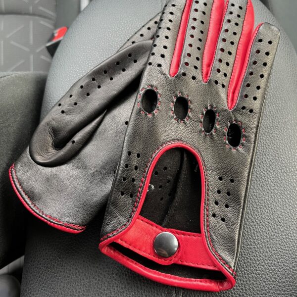 women's driving leather gloves black red