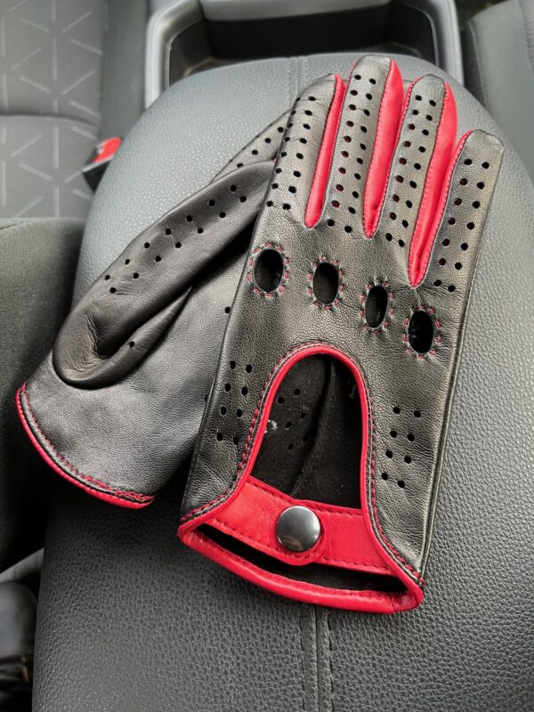 women's driving leather gloves black red