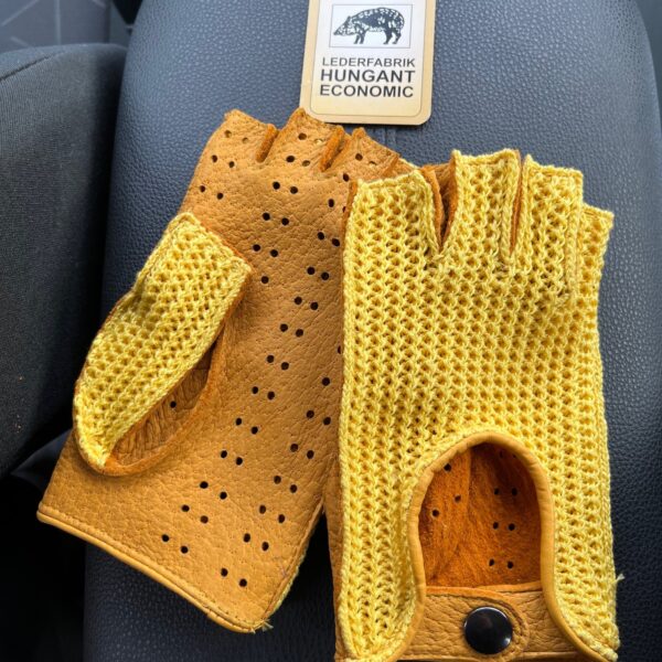fingerless peccary leather gloves yellow