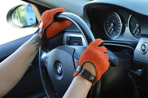Women's Crochet Driving Gloves Black Orange